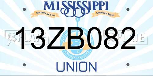 13ZB082 Mississippi License Plate