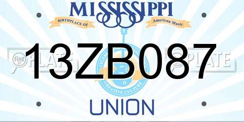13ZB087 Mississippi License Plate