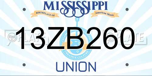 13ZB260 Mississippi License Plate