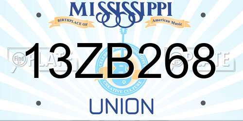 13ZB268 Mississippi License Plate