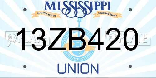 13ZB420 Mississippi License Plate