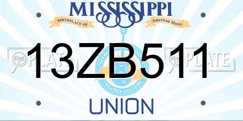 13ZB511 Mississippi License Plate