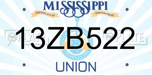 13ZB522 Mississippi License Plate