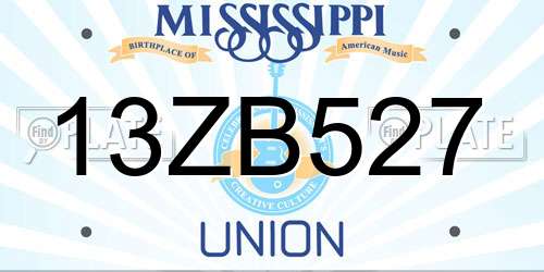 13ZB527 Mississippi License Plate