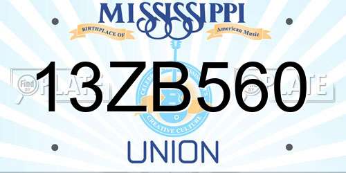 13ZB560 Mississippi License Plate