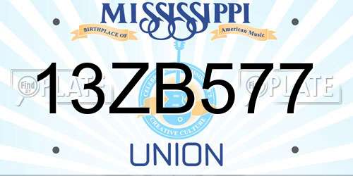 13ZB577 Mississippi License Plate