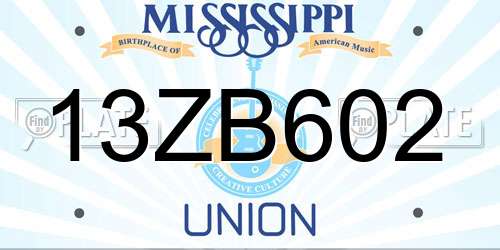 13ZB602 Mississippi License Plate
