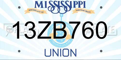 13ZB760 Mississippi License Plate