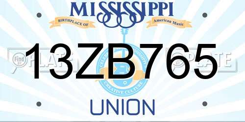 13ZB765 Mississippi License Plate
