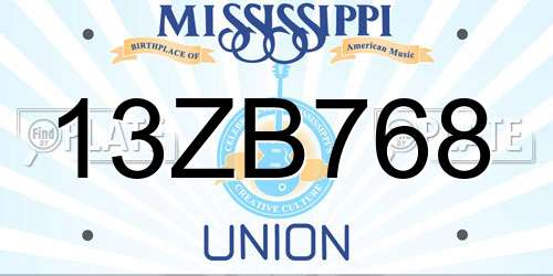 13ZB768 Mississippi License Plate