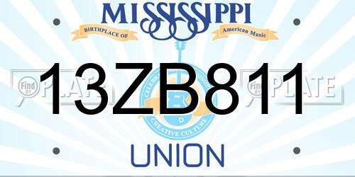 13ZB811 Mississippi License Plate