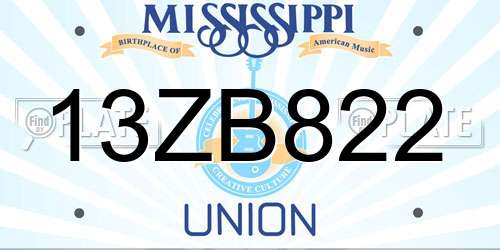 13ZB822 Mississippi License Plate