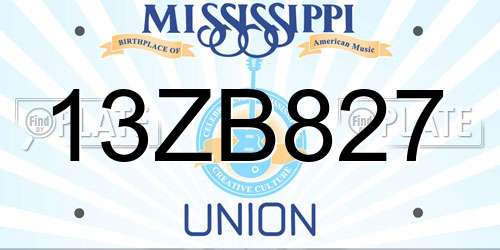 13ZB827 Mississippi License Plate