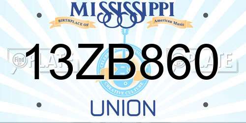 13ZB860 Mississippi License Plate
