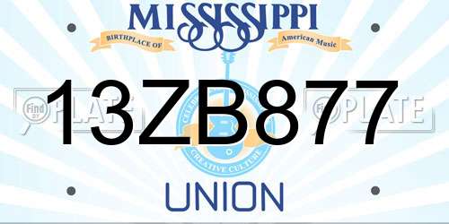 13ZB877 Mississippi License Plate