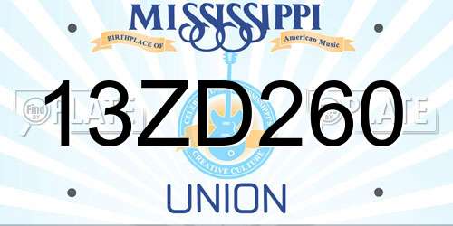 13ZD260 Mississippi License Plate
