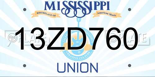 13ZD760 Mississippi License Plate