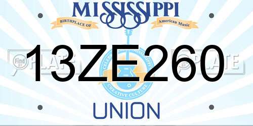 13ZE260 Mississippi License Plate
