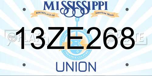 13ZE268 Mississippi License Plate