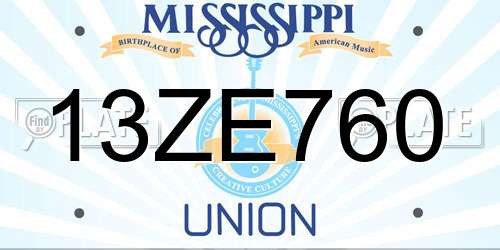 13ZE760 Mississippi License Plate