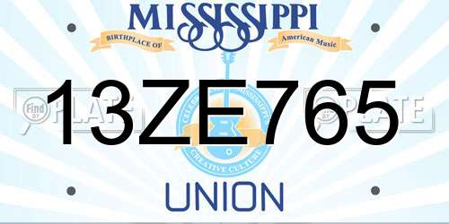 13ZE765 Mississippi License Plate
