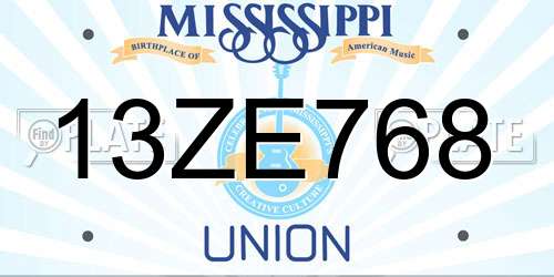 13ZE768 Mississippi License Plate