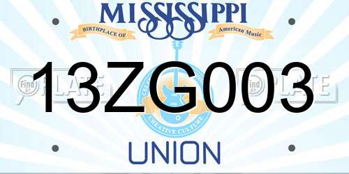 13ZG003 Mississippi License Plate
