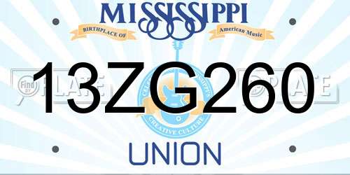 13ZG260 Mississippi License Plate