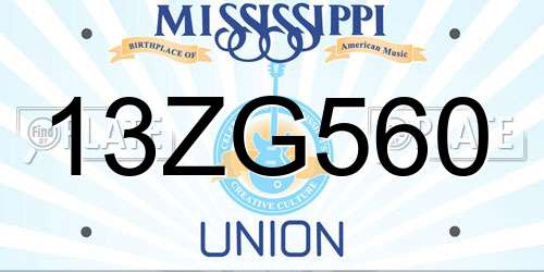 13ZG560 Mississippi License Plate