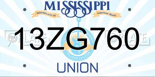 13ZG760 Mississippi License Plate