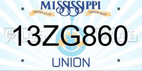 13ZG860 Mississippi License Plate