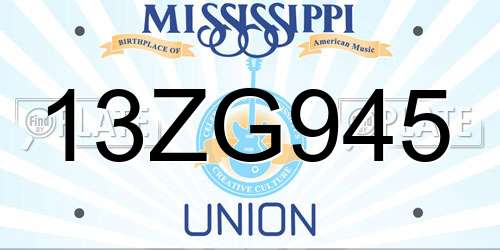 13ZG945 Mississippi License Plate