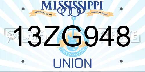 13ZG948 Mississippi License Plate