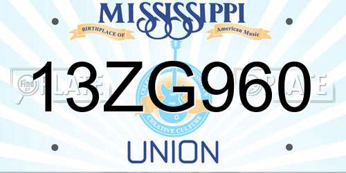 13ZG960 Mississippi License Plate