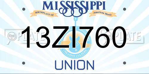 13ZI760 Mississippi License Plate