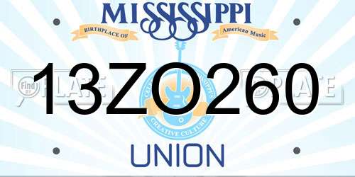 13ZO260 Mississippi License Plate