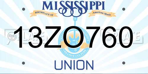 13ZO760 Mississippi License Plate