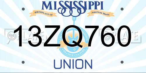 13ZQ760 Mississippi License Plate
