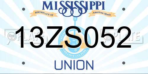 13ZS052 Mississippi License Plate