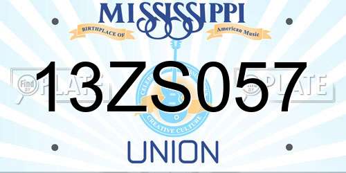 13ZS057 Mississippi License Plate