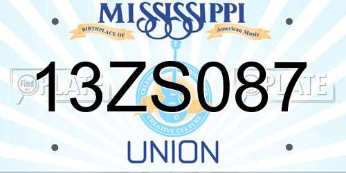 13ZS087 Mississippi License Plate
