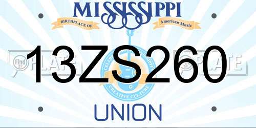13ZS260 Mississippi License Plate