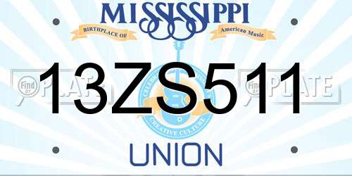 13ZS511 Mississippi License Plate