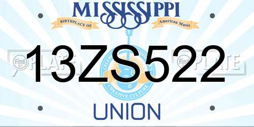 13ZS522 Mississippi License Plate