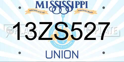 13ZS527 Mississippi License Plate