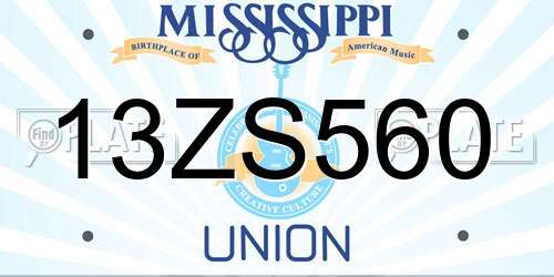 13ZS560 Mississippi License Plate