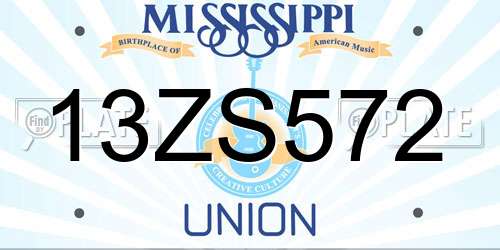 13ZS572 Mississippi License Plate