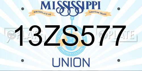 13ZS577 Mississippi License Plate