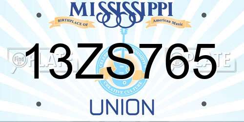 13ZS765 Mississippi License Plate