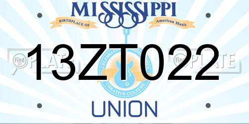 13ZT022 Mississippi License Plate